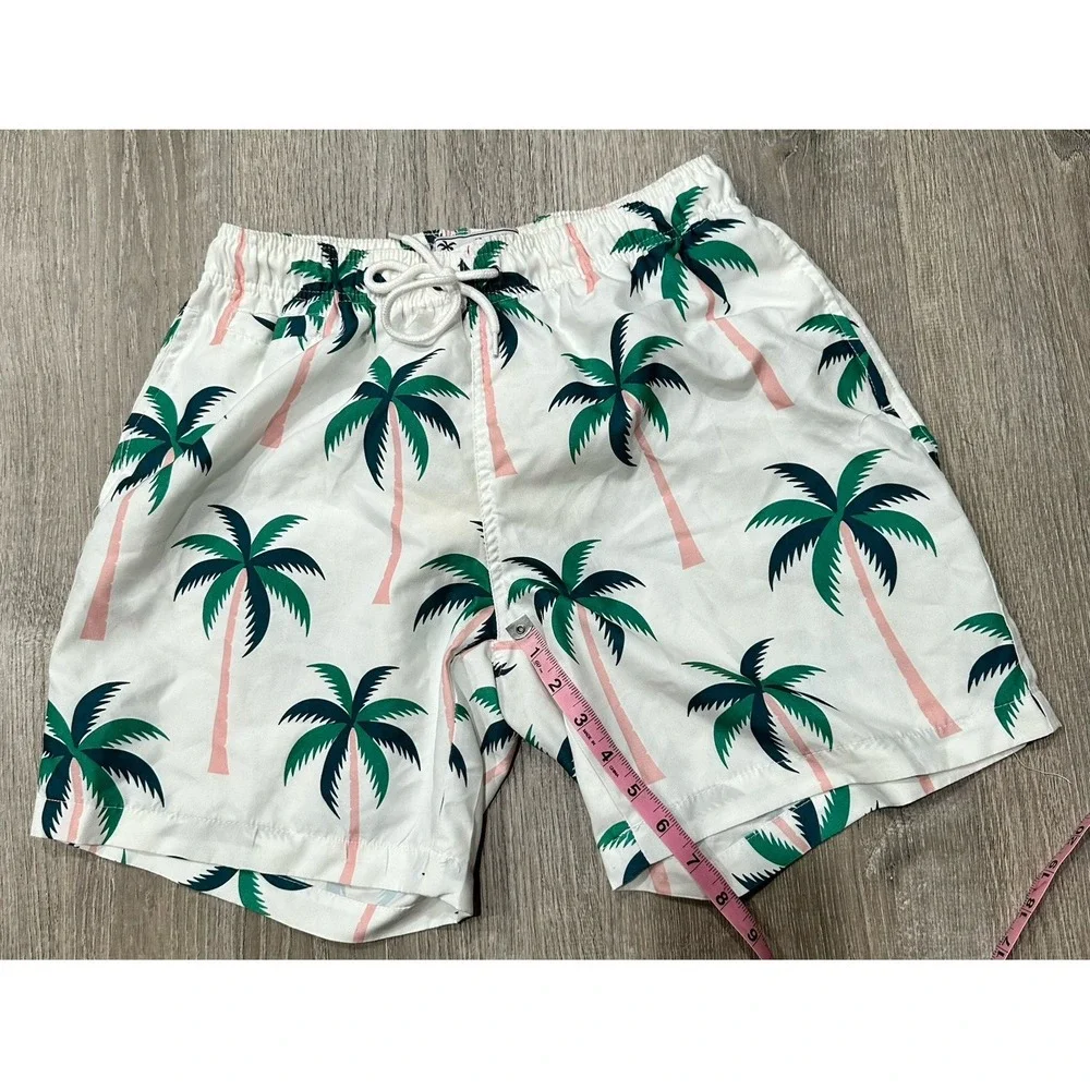 FREE‎ PLANET Swim Shorts Men's Medium White PalmTrees Tropical Swim Trunk Short